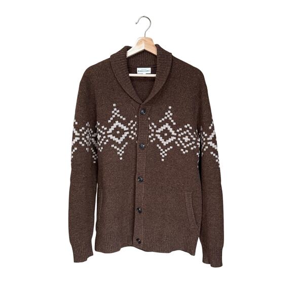 Bridge & Burn Men's Brown Merino Button Cardigan L Sweater MSRP $178 Fisherman - Picture 1 of 6